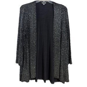 Onyx Nite Sz 20 Kimono Cardigan Black Metallic Open Front Jacket Sparkle EUC
